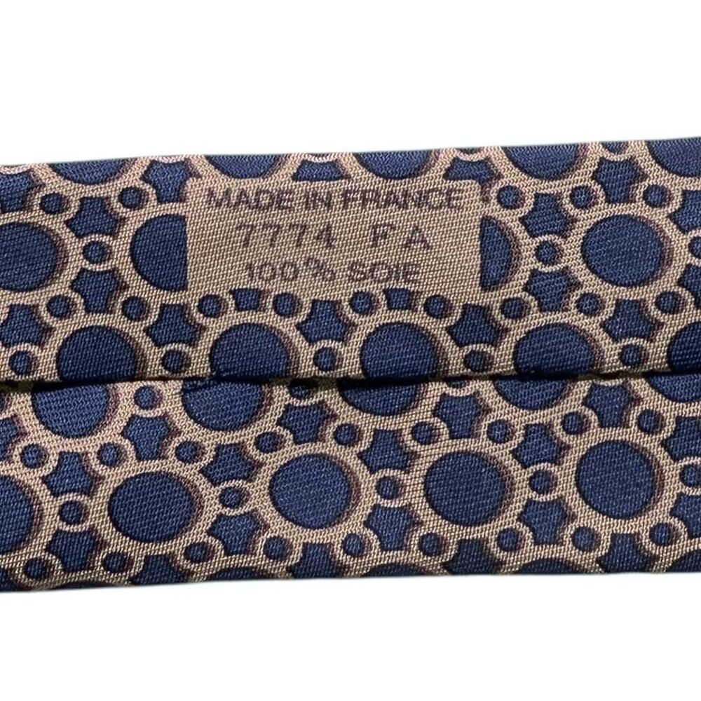 Hermes Paris Tie 7774 FA Blue Beige Circle Geometric Print 100% Silk France - Picture 3 of 6
